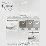چراغ مطالعه لمسی سه حالته شارژی LED رومیزی - Image 3